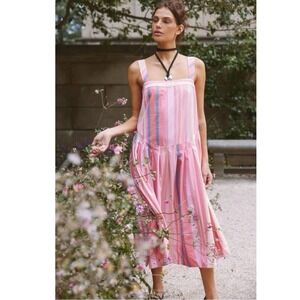 Free People Primavera Striped Midi Dress in Strawberry Combo Sz M Sundress